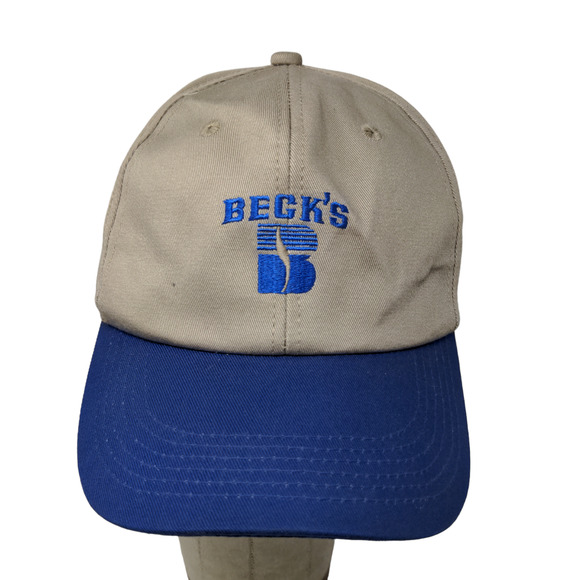 Beck's Seeds Men's Snapback Hat Tan Blue Adjustable Embroidered Logo - Picture 1 of 12